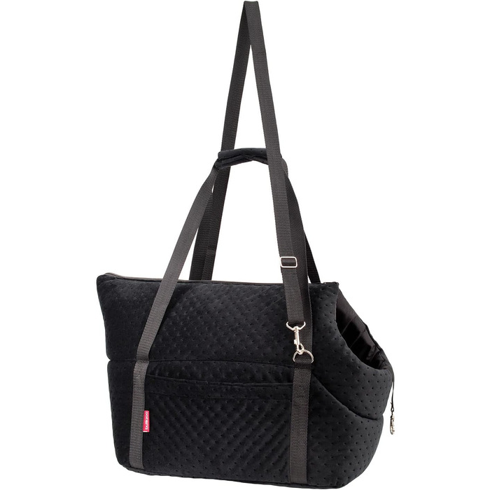 Сумка-переноска для собак та котів | Сумка на плече для тварин з гумкою та карабіном | до 15 кг | Матеріал: штучний замш (Velvet) | Розмір: L | Чорний колір, 42 x 29 x 33 см