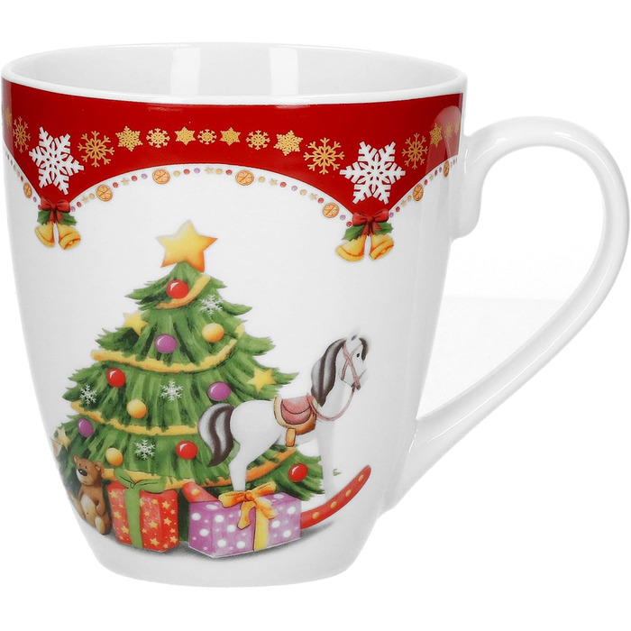 Van Well 4-Piece Coffee Mug Set, 0.53 l Christmas Magic | Porcelain Mulled Wine Cups | Punsch Cups with Handle | Feuerzangenbowle Cup with Christmas Motif | XXL Jumbo Mug X-Mas Decor | Christmas Mug Set
