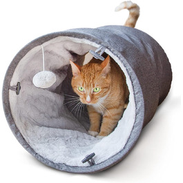 CanadianCat Company | XXL Cat Tunnel with Fluffy Plush | | Approx. 35 x 150 cm - Variable Shape, Integrated Cat Toy (70 x 35 cm, Grey)