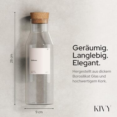 Диспенсер для рідкого прального засобу KIVY, скляний, 2×1200 мл, з етикетками, для зберігання кондиціонера та порошку
