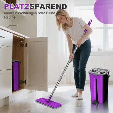 Набір для миття підлоги Masthome з відром: плоский моп, 3 мікрофібрових насадки, відро з нержавіючою сталею, моп з функцією віджиму, для прибирання підлоги