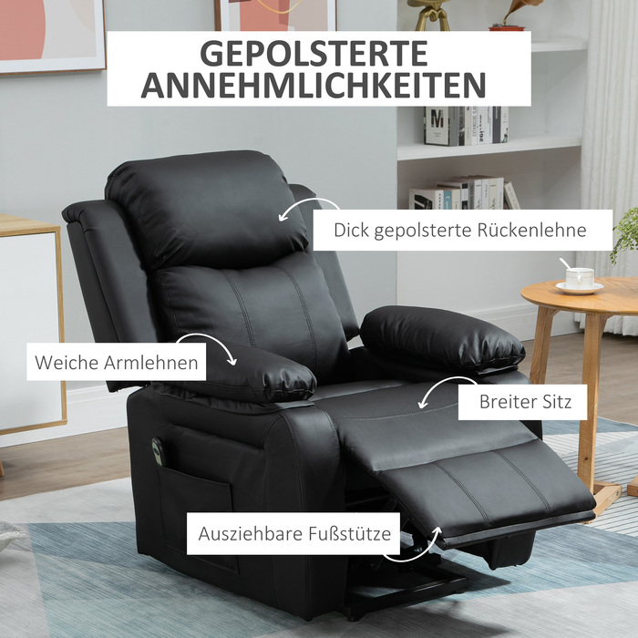 HOMCOM Electric Recliner with Lift Assist, Reclining TV Chair with Remote Control, Faux Leather Black for Comfortable Seating