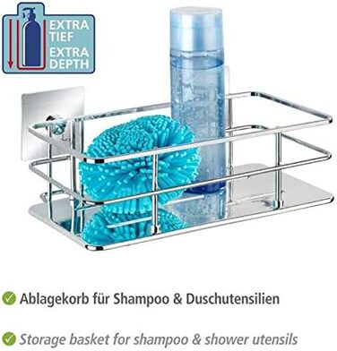 WENKO Turbo-Loc Stainless Steel Wall Shelf Quadro, Mounting Without Drilling, 24 x 10 x 14.5 cm, Chrome