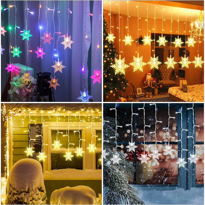 Льоново-снігові гірлянди AUAUY для прикраси дому та саду, 6м, 40 LED, тепле світло, 2 режими, водонепроникні, з пультом (4м)