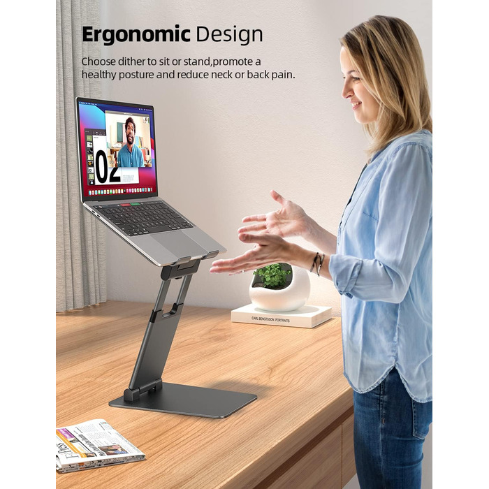 NULAXY Adjustable Laptop Stand - Ergonomic, Portable, Foldable, Supports 10kg, 10-17 inch Compatible - Space Grey