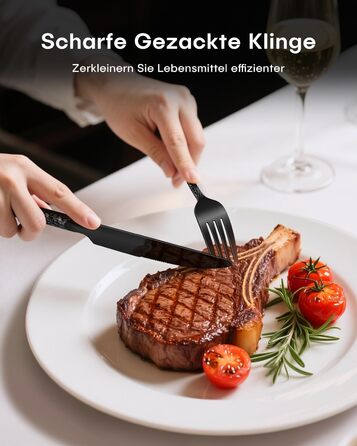 Набір столових приборів Honkku 30 предметів (6 осіб), чорний, з нержавіючої сталі, з об'ємними ручками, набір ножів, виделок та ложок, полірований, придатний для миття в посудомийній машині