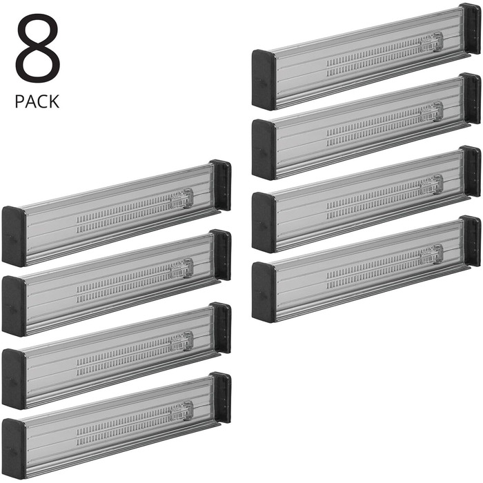 mDesign Adjustable Drawer Organizer – Practical Drawer Organizer for Cabinets and Dressers – Flexible Plastic Drawer Divider – 8-Piece Set – Smoke Grey and Black