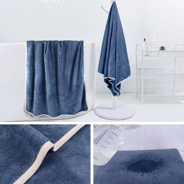 KinHwa Рушники Преміум - 100% Мікрофібра, 6 шт. (2 рушники 76x152 см, 2 рушники 40x76 см, 2 рушники для зняття макіяжу 15x30 см) - м'які та швидковисихаючі, блакитні