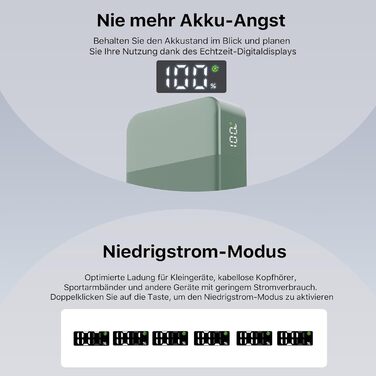 Power Bank NOBIS 20000mAh 65W USB-C PD QC з дисплеєм, зелений - для ноутбука, телефону, планшета
