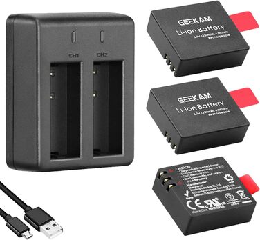 Акумулятор для екшн-камери, 1350 мАг (3 шт.) з USB-зарядним пристроєм, сумісний з AKASO EK7000, CAMPARK, Crosstour, APEMAN, SJ4000 та ін.