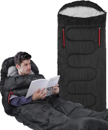 3-4 Season Sleeping Bag - Waterproof & Lightweight Sleeping Bag for Camping, Travel & Outdoor Activities - Ideal for Adults - 220 x 84 cm - 1.9KG - Black