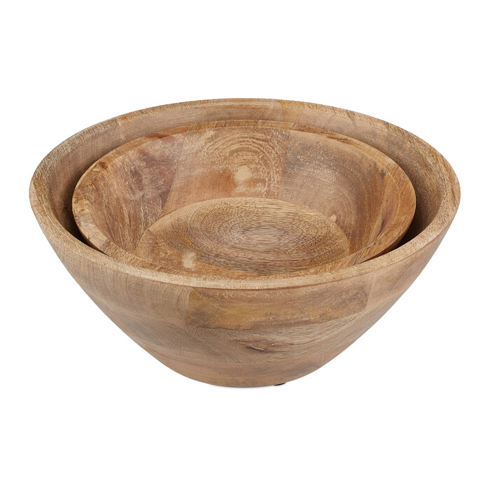 Relaxdays Salad Bowl 2-Piece Set Mango Wood