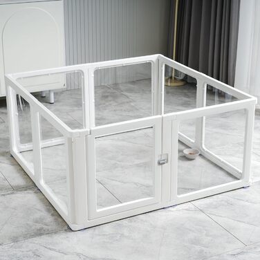 Летіж для цуценят на 8 місць, розкладний, 60 см, прозорий, для собак, котів, кроликів та дрібних тварин, з неслизьким дном, білий