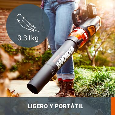 WORX WG584E.9 Cordless Leaf Blower 40V – Powerful Brushless Motor – Turbine Technology - 145km/h Air Speed - 12m³/min Air Volume – lightweight & compact – without battery & charger - PowerShare compatible