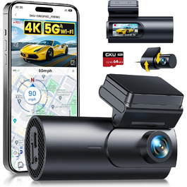 Відеореєстратор GKU 4K Dual з GPS, WiFi, ParkSurv, Нічне Бачення, WDR, 170° та G-Sensor. В комплекті SD-карта 64GB. Чорний