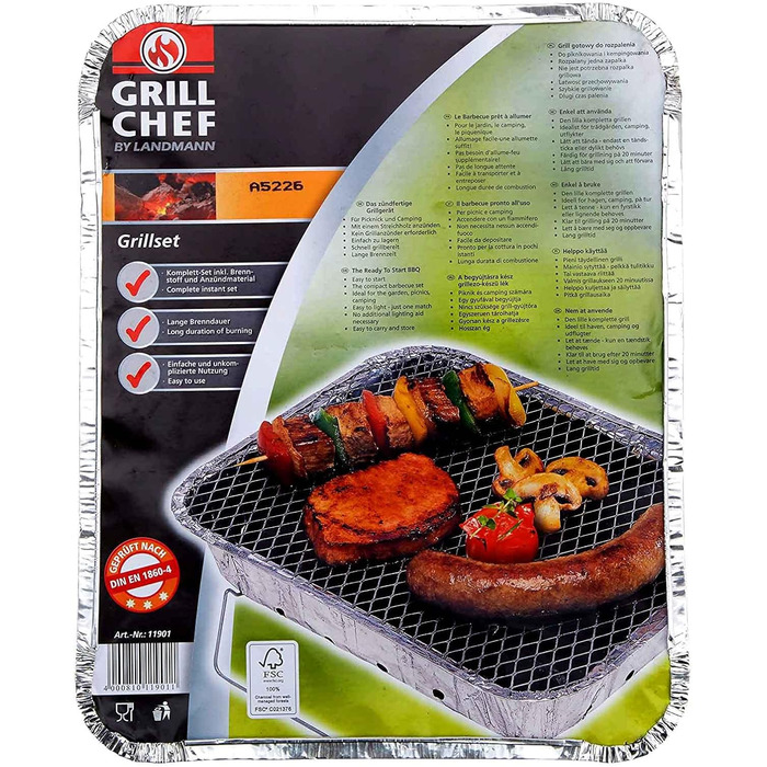 4x Aluminum Complete Disposable Grill with Charcoal and Igniter - Aluminum Picnic BBQ Camping Disposable Grill One-Time Grill Picnic Grill