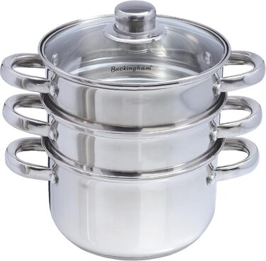 Buckingham 3-Tier Steamer with Glass Lid, 18 cm