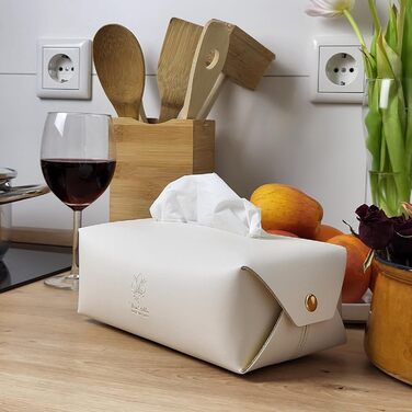 Genuine Leather Cosmetic Tissue Box, Handmade, Made in Italy, perfect for living rooms, bathrooms, kitchens, and office/study (Beige)