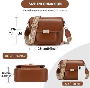 Сумка жіноча Miss Lulu середнього розміру: шкіряна сумка-тоут, крос-боді, вінтажний стиль (коричнева, 2513)