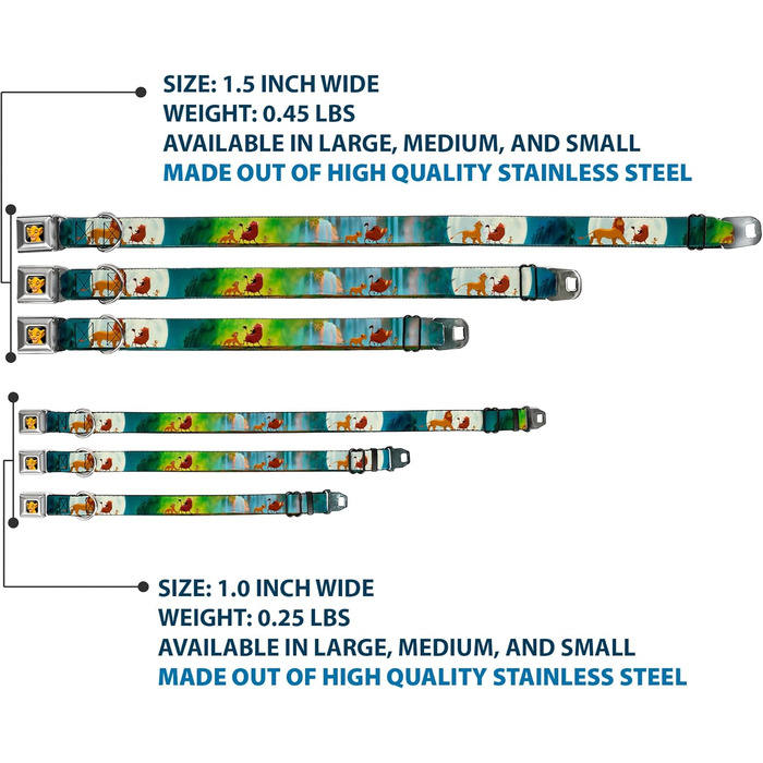 Нашийник для собак з кріпленням для автопасків, Lion King Simba & Pumba, 9-15 дюймів, ширина 2.5 см, підходить для малих собак