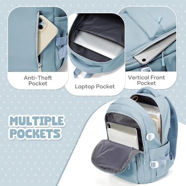 Шкільний рюкзак HYC00 для дівчаток та хлопчиків-підлітків, водонепроникний, з відділенням для 14-дюймового ноутбука, casual, для подорожей та навчання, M4-зелений (M7-світло-блакитний)