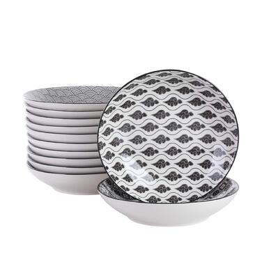 Набір тарілок Vancasso Haruka: 12 шт. (глибокі, Ø 21 см, 700 мл, чорний + кремовий)