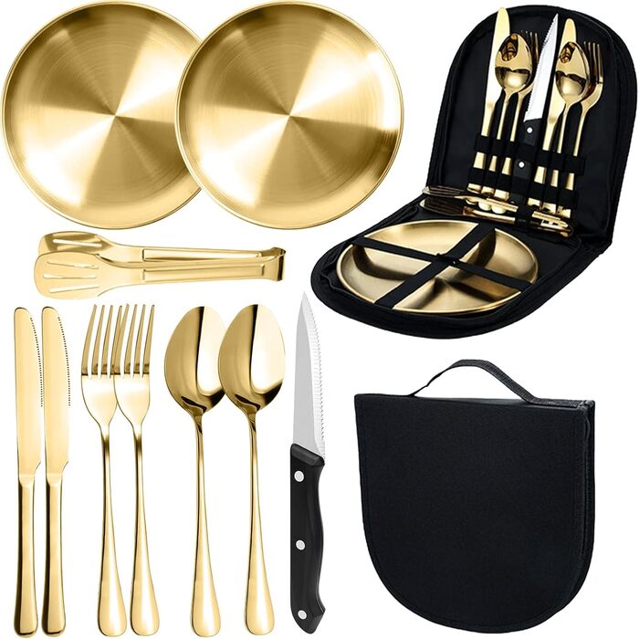 Набір посуду для кемпінгу MOMAHUA на 2 особи (10 шт.): нержавіюча сталь, для пікніків та подорожей, з сумкою для багаторазового використання.