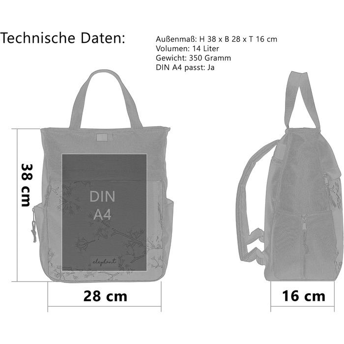 Spear Rucksack - Unisex, Hygge City Backpack, Women's Backpack, Leisure Backpack, Office Backpack, Sport & Leisure Backpack, A4 size, 12788 (12790 Black Flower (2))
