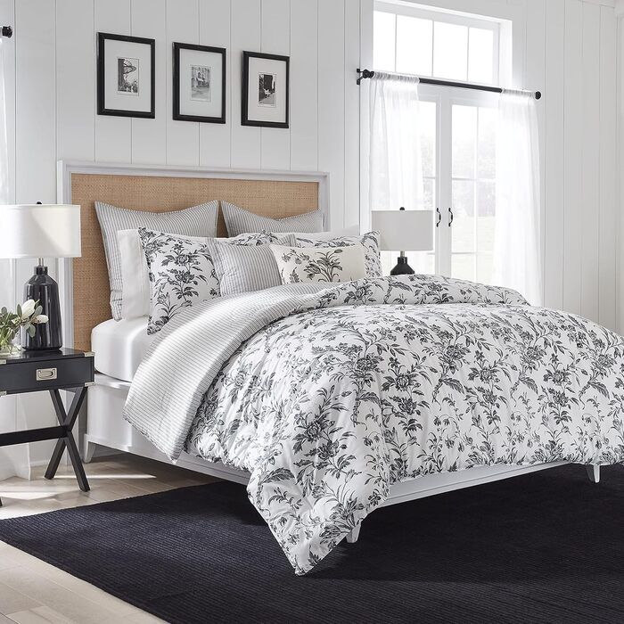 Комплект постільної білизни Laura Ashley Kingsize: двостороння бавовняна постіль з наволочками (Queen, Amberley Black/White)