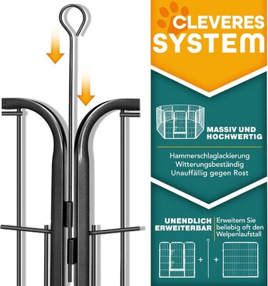 ТресКо® Вольпенlaufstall: Клітка-забіг для цуценят 60 см, з дахом та анкерами | 8-секційна клітка для собак | Складана клітка для собак з дверцятами | Збірка без інструментів | Клітка для тварин, стійка до погодних умов (77 x 80 см)