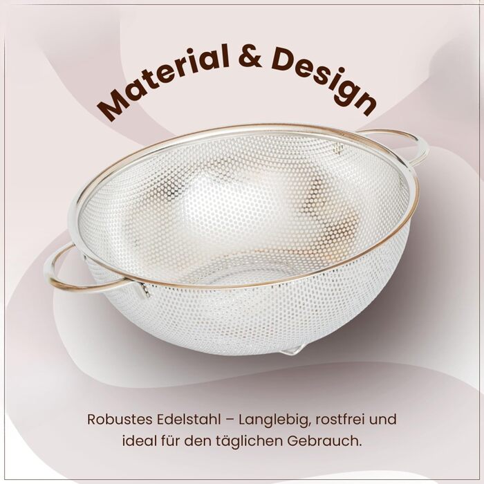 Німецьке сито з нержавіючої сталі з ручками – міцне кухонне сито для макаронів, овочів та іншого, стабільне та довговічне