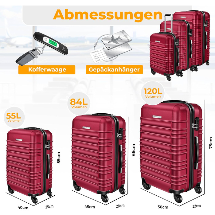 Набір валіз KESSER® 3шт з ABS-пластику: велика, середня, маленька з телескопічним ручками, вагами та замком