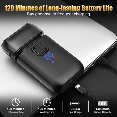 Електричний гоління для чоловіків Flintronic: водонепроникний, багатофункціональний, з глибоким очищенням, USB-C, 120 хв, 2-в-1, чорний