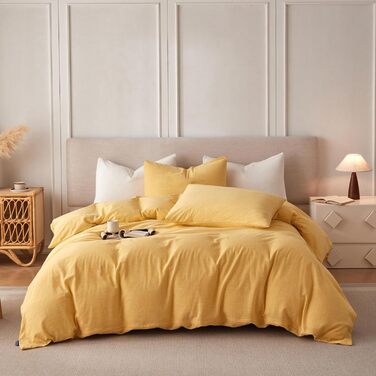Комплект постільної білизни BFS HOME King Size (240x220 см) з бавовни та льону, 3-частинний, пісочного кольору, дихаючий, для комфортного сну