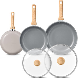 Набір сковорідок Induktion 5-ти частинний, діаметр 20, 24, 28 см, керамічне покриття, антипригарні, з бакелітовими ручками, підходить для всіх типів плит, без PTFE, PFAS, PFOA