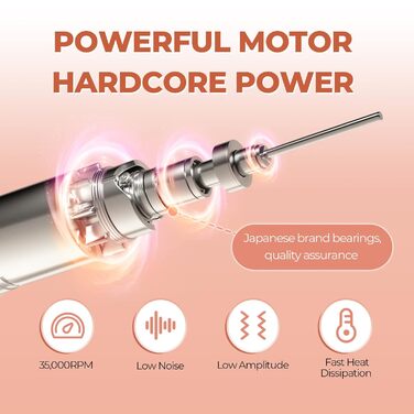 JCMaster TouchPro+ Nagelfräser: Професійний електричний фрезер для нігтів з регулюванням швидкості та сенсорним керуванням, 35000 об/хв, комплект з 4 фрезерами, для гель та акрил, нігті, догляд за ногами