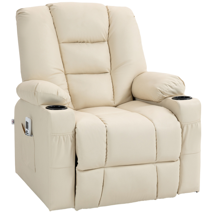 HOMCOM Electric Recliner with Lift Assist, USB Massage Chair with Remote Control, Wheels & Cup Holder in Cream