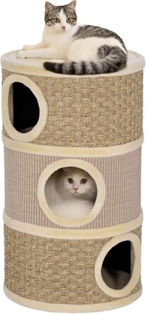 Кігтеточка PawHut для котів 79 см, 3 яруси, кігтеточка-бункер, кігтеточка з сизалю, для великих котів, бежево-коричнева, 45л х 45см х 79см з внутрішнім отвором