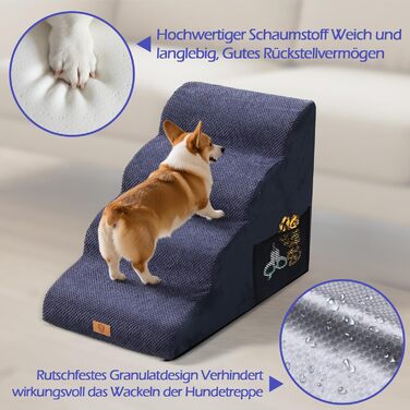 Сходинки для собак Eukue: 2/4 сходинки для маленьких собак до ліжка/дивану, з щільного пінополіуретану, портативні, знімний чохол (білий/синій)
