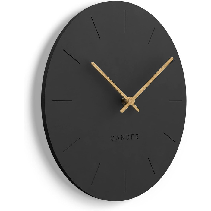 Cander Berlin MNU 2630 Wall Clock, 30 cm, Analog, Living Room, Modern Vintage, Black, Wooden Hands, Silent (No Ticking Sound), MDF