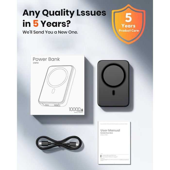 Power Bank A ADDTOP 10000mAh з бездротовою зарядкою та PD 20W - чорний