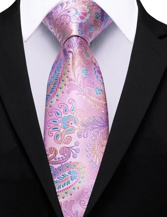 Краватка Paisley від Barry.Wang, Шовкова, Тканий комплект з краваткою та краватковою скріпкою, для весілля, свят, бізнесу, офіційних заходів, Синьо-рожевий