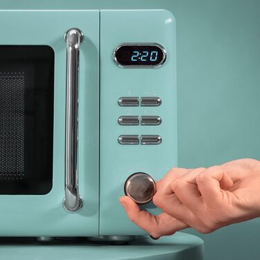 Мікрохвильова піч Cecotec Proclean 5110 Retro Blue, 20 л, 700 Вт, мікрохвильова піч з грилем, 8 програм, таймер 60 хв, розморожування, блакитний колір, захист від дітей
