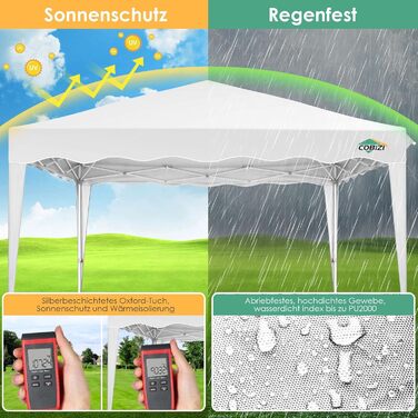 COBIZI 3x3 Pavilion, Waterproof Folding Pavilion 3x3, Stable, 275 cm Party Tent UV Protection 50+ Folding Pavilion 3x3m with Waffle Pattern for Camping Beach Family Gatherings (White)