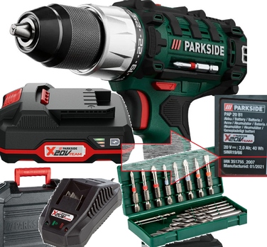 Дриль-шурупокрут Parkside PABS 20-Li 20V (акумулятор, зарядний пристрій, кейс у комплекті)