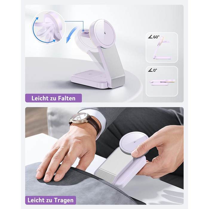 3-в-1 Станція Бездротової Зарядки для iPhone, Apple Watch та AirPods (Біла/Фіолетова)