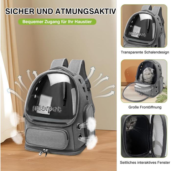 Рюкзак-переноска для котів та собак ALLSOPETS, 7.5 кг, сірий. Зручний для подорожей з внутрішнім ремінним кріпленням