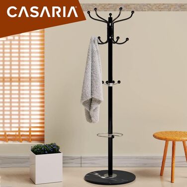Casaria® Clothes Rack Marble Base Metal 14 Hooks 360° Swivel Stable 37x37x175 cm Entryway Office Coat Rack Clothes Rail Jacket Stand Black