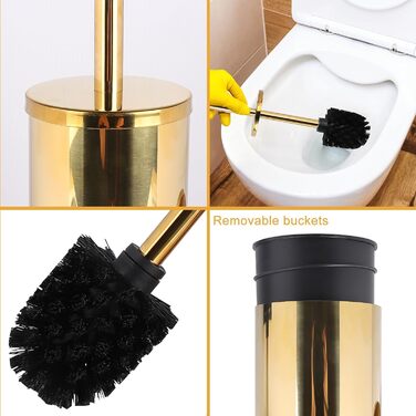 EXLECO Щітка для унітазу з нержавіючої сталі з змінною щіткою, підставка, аксесуари для ванної кімнати, золото