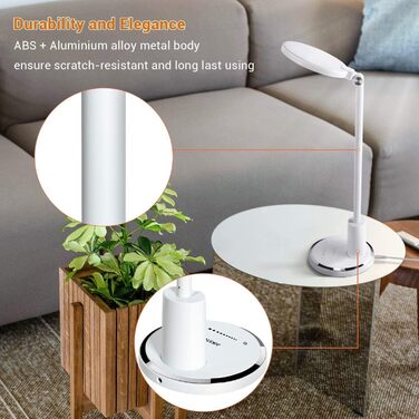 JUKSTG LED Desk Lamp - 12W Adjustable Office Table Lamp with Touch Control, Dimming, 10 Brightness Levels & 5 Color Modes - Eye Protection for Reading, Work, Kids (White)
